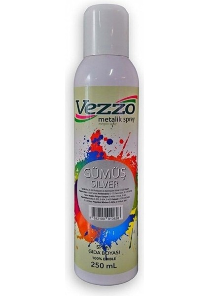 Metalik Yenilebilir Sprey Gümüş 250 ml