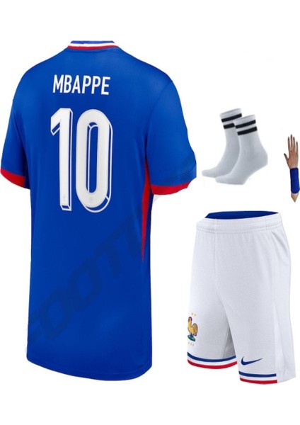 Fransa Mbappe Milli Takım Mavi Çocuk Alt Üst Takımı T-Shrt 4 Parça