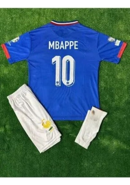 Fransa Mbappe Milli Takım Mavi Çocuk Alt Üst Takımı T-Shrt 4 Parça