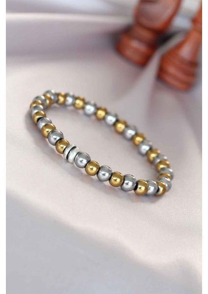 Erb Hematit Silver Gold Renk Doğal Taş Erkek Bileklik