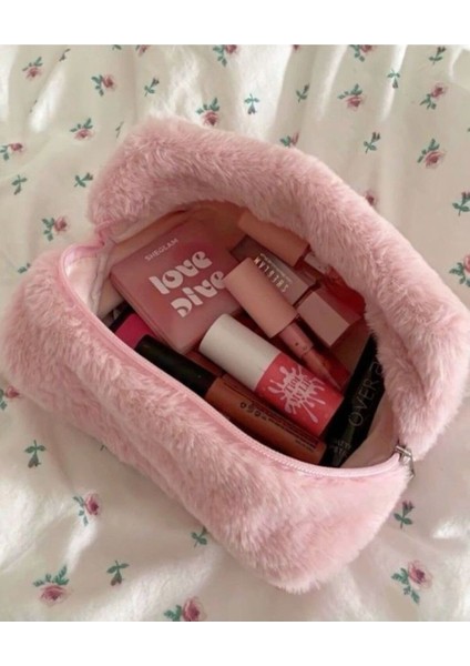 Pembe Peluş Makyaj Çantası