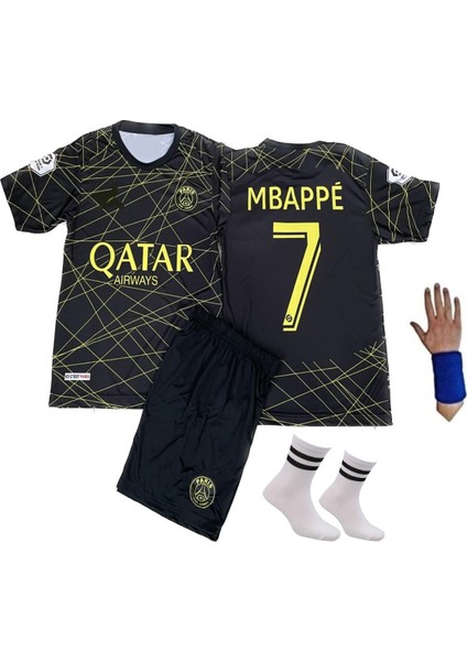 Psg Mbappe 21/22 Sezon Gold-Siyah Özel Tasarım Çocuk Alt Üst Takımı T-Shrt 4 Parça