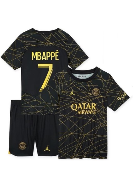 Psg Mbappe 21/22 Sezon Gold-Siyah Özel Tasarım Çocuk Alt Üst Takımı T-Shrt 4 Parça
