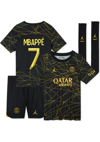 Psg Mbappe 21/22 Sezon Gold-Siyah Özel Tasarım Çocuk Alt Üst Takımı T-Shrt 4 Parça