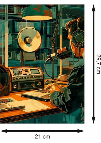 Müzik Stüdyosu Illüstrasyon Retro Ahşap Poster