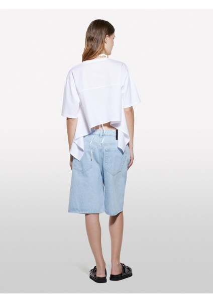 %100 Pamuk Arkası Bağcıklı Bisiklet Yaka Regular Fit T-Shirt Kadın Beyaz T-Shirt - 325P3F1QL107K fiyatları