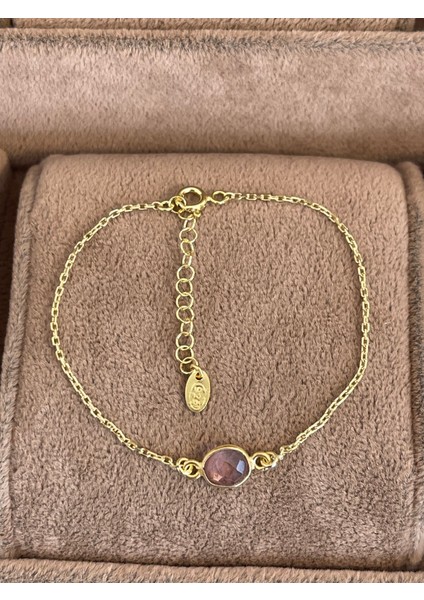 925 Ayar Gümüş Bileklik Lila Kuvars Taşlı Gold Renk Gümüş Bileklik