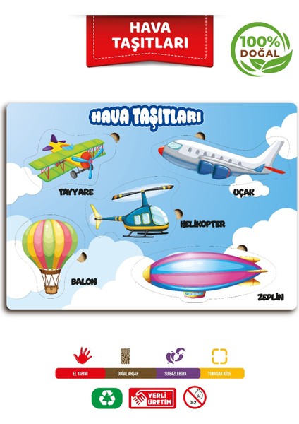 Ahşap Eğitici Öğretici Hava Taşıtları Sok Tak Bul Tak Puzzle