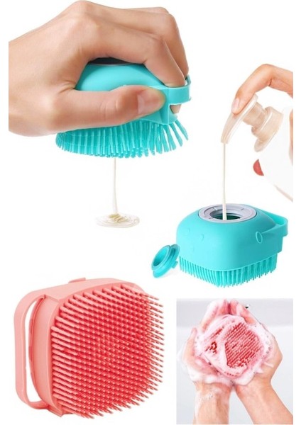 Silikon Banyo Duş Kesesi ve Masaj Fırçası Jel Hazneli