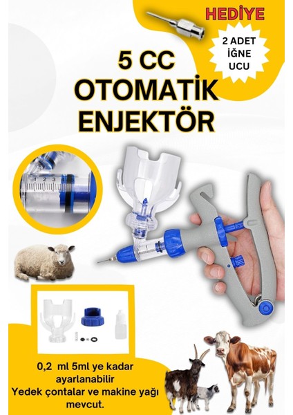 Otomatik Enjektör Şişe Aparatlı 5 cc Küçükbaş Büyükbaş Hayvan Enjektörü Koyun Keçi Inek Dana Buzağı