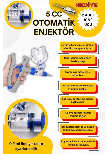 Otomatik Enjektör Şişe Aparatlı 5 cc Küçükbaş Büyükbaş Hayvan Enjektörü Koyun Keçi Inek Dana Buzağı