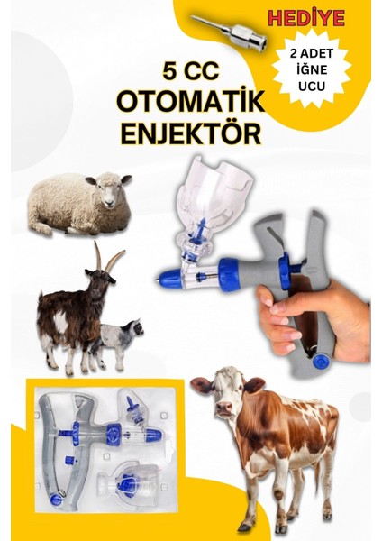 Otomatik Enjektör Şişe Aparatlı 5 cc Küçükbaş Büyükbaş Hayvan Enjektörü Koyun Keçi Inek Dana Buzağı