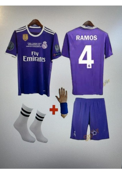 Sergio Ramos Real Madrid Çocuk Forması 2017-18 Sezon Bileklik Çorap Hediye Mor