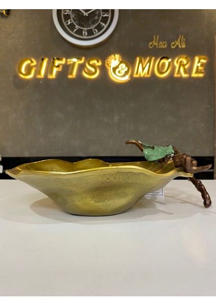 32X22 cm Döküm Aliminyum Dallı Gold Eskitme Dekoratif Tabak