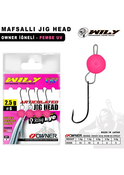 Mafsallı Jig Head 4 Adet Owner Iğneli - Pembe