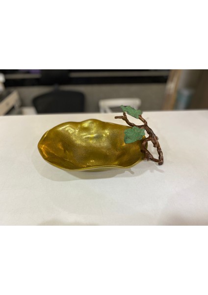 32X22 cm Döküm Aliminyum Dallı Gold Eskitme Dekoratif Tabak