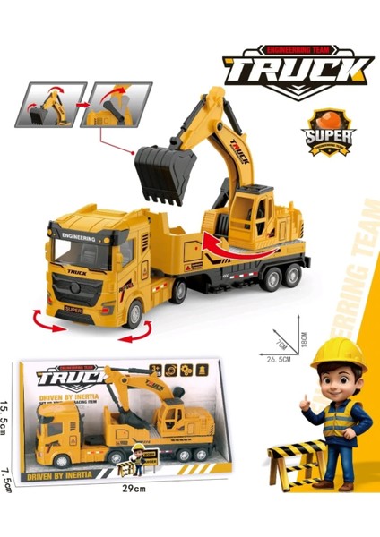 Berattoys 27 cm Kırılmaz Iş Makinaları Kamyon Vinç Kepçe Iş Araçları Inşaat Set Ekskavatör