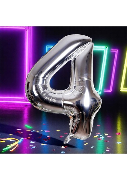 Yüksek Kalite 1 Metre Gümüş 4 Rakam Balon Gümüş 4 Rakam Folyo Balon Uçan Balona Helyum Gazına Uygun