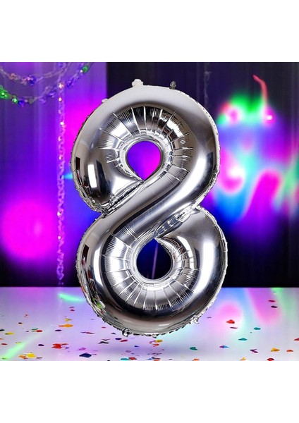 Yüksek Kalite 1 Metre Gümüş 8 Rakam Balon Gümüş 8 Rakam Folyo Balon Uçan Balona Helyum Gazına Uygun