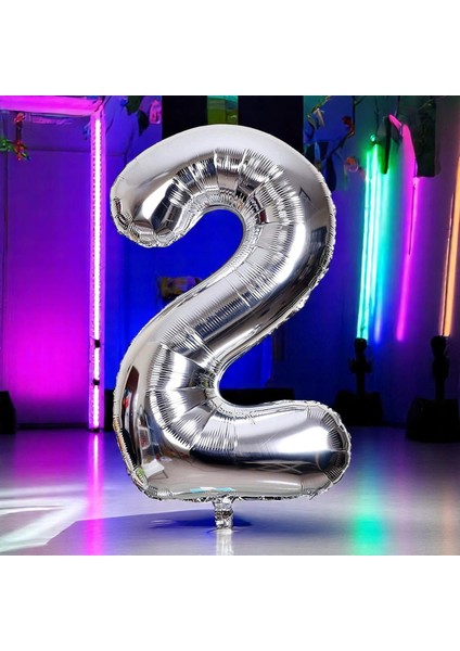 Yüksek Kalite 1 Metre Gümüş 2 Rakam Balon Gümüş 2 Rakam Folyo Balon Uçan Balona Helyum Gazına Uygun
