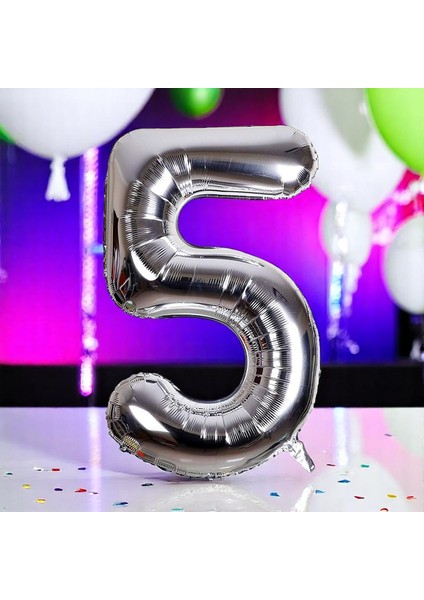 Yüksek Kalite 1 Metre Gümüş 5 Rakam Balon Gümüş 5 Rakam Folyo Balon Uçan Balona Helyum Gazına Uygun