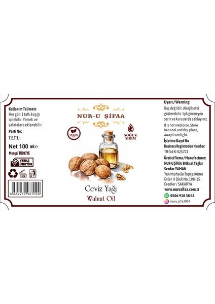 Nur- u Şifaa Şifaa Ceviz Yağı 100ML
