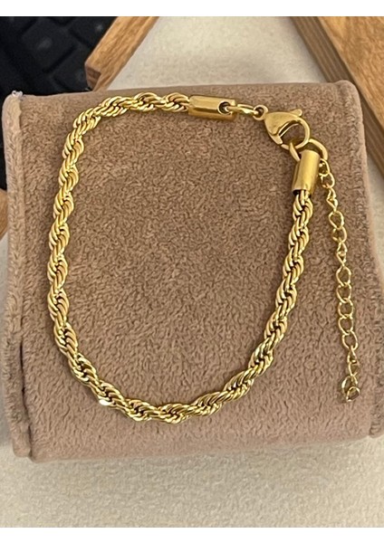 316 L Cerrahi Çelik Halat Modeli Paslanmaz Kararmaz Çelik Bileklik Gold