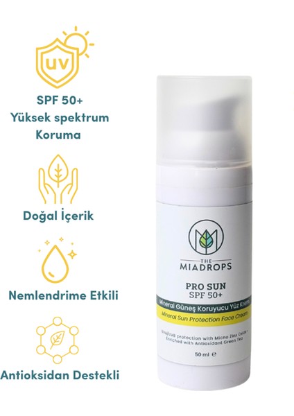 Pro Sun SPF 50+ Mineral Güneş Koruyucu Yüz Kremi-50ml-Doğal ve Etkili Koruma
