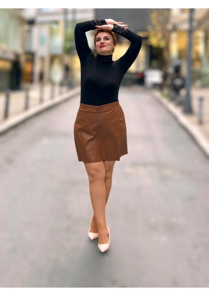 Deri Mini Şortlu Etek