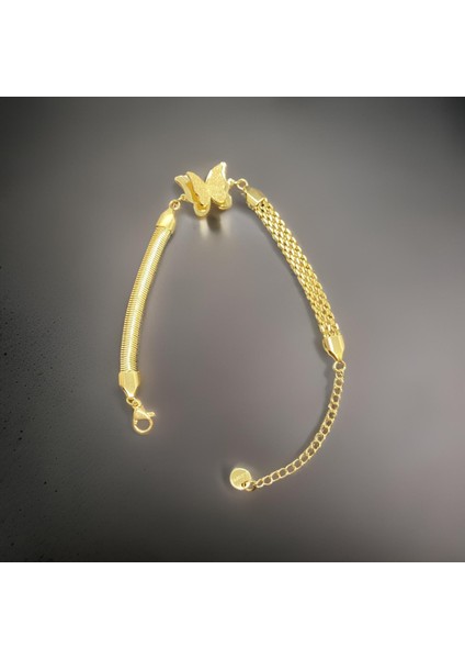 Şıklığın Zirvesi: Kelebek Detaylı Parlak Altın Renk Antialerjik Kadın Çelik Bileklik