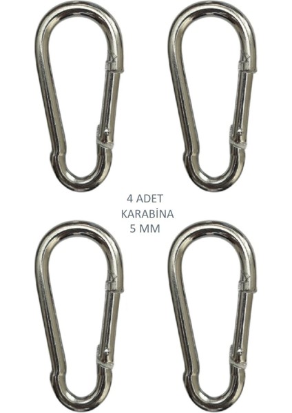 Galvanizli Karabina, 5 Mm, Askı, Çengel, Kanca, Anahtarlık (4 Adet)