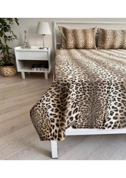 Çift Kişilik Düz Leoapar Desen Çarşaf | Dört Kenar Dikim | 220X240 cm | %90 Pamuk