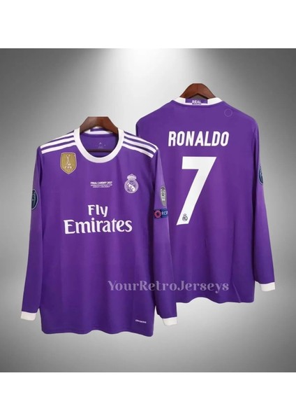 Real Madrid Cristiona Ronaldo Mor 2017 Cardif Şampiyonlar Ligi Uzun Kol Yetişkin T-Shrt Forma