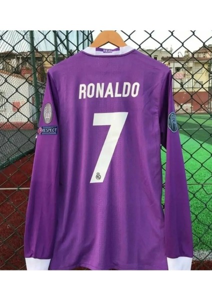 Real Madrid Cristiona Ronaldo Mor 2017 Cardif Şampiyonlar Ligi Uzun Kol Yetişkin T-Shrt Forma