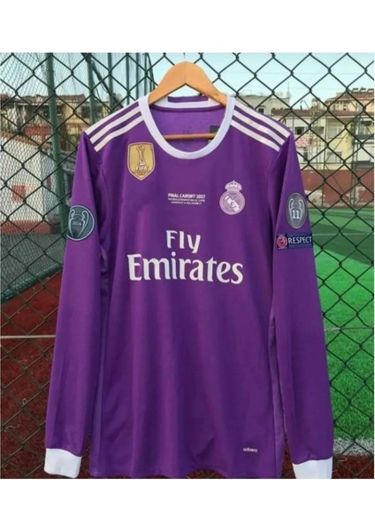 Real Madrid Cristiona Ronaldo Mor 2017 Cardif Şampiyonlar Ligi Uzun Kol Yetişkin T-Shrt Forma
