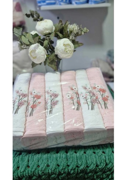 3D Nakışlı %100 Pamuklu 6 Parça Hamam Havlusu