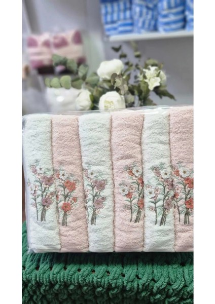 3D Nakışlı %100 Pamuklu 6 Parça Hamam Havlusu