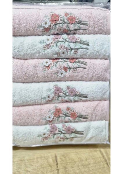 3D Nakışlı %100 Pamuklu 6 Parça Hamam Havlusu