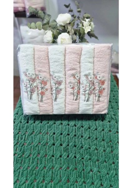 3D Nakışlı %100 Pamuklu 6 Parça Hamam Havlusu