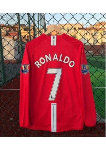 Cristiona Ronaldo Kırmızı Moscow 2008 Şampiyonlar Ligi Uzun Kol Yetişkin T-Shrt Forma