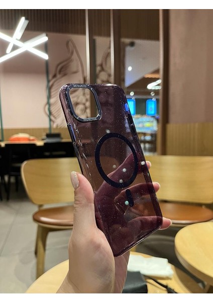 iPhone 11 Pro Max Mor Şeffaf Sert Telefon Kılıfı Magsafe
