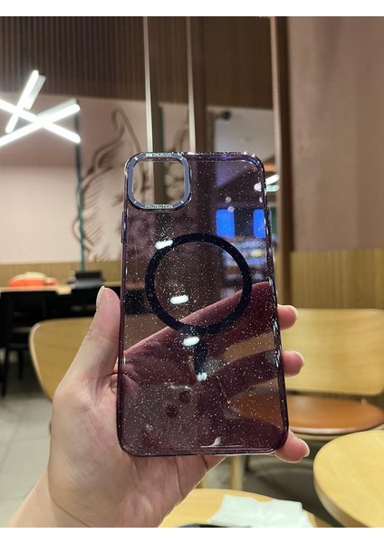 iPhone 11 Pro Max Mor Şeffaf Sert Telefon Kılıfı Magsafe