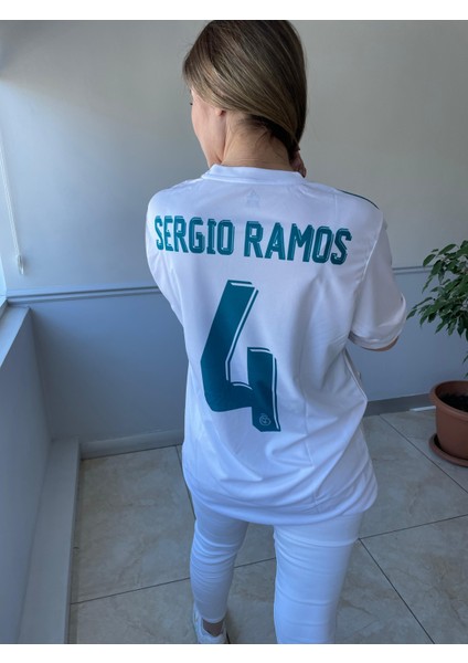 Real Madrid Sergio Ramos 2018 Beyaz Şampiyonlar Ligi Kısa Kol Yetişkin T-Shrt Forma