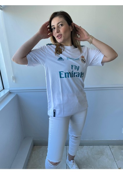 Real Madrid Sergio Ramos 2018 Beyaz Şampiyonlar Ligi Kısa Kol Yetişkin T-Shrt Forma