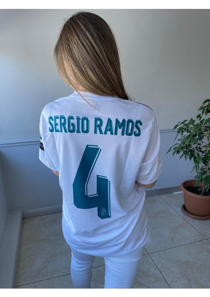 Real Madrid Sergio Ramos 2018 Beyaz Şampiyonlar Ligi Kısa Kol Yetişkin T-Shrt Forma