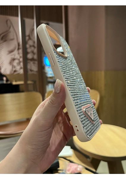 iPhone 14 Pro Max Taşlı Pudra Pembesi Sert Telefon Kılıfı