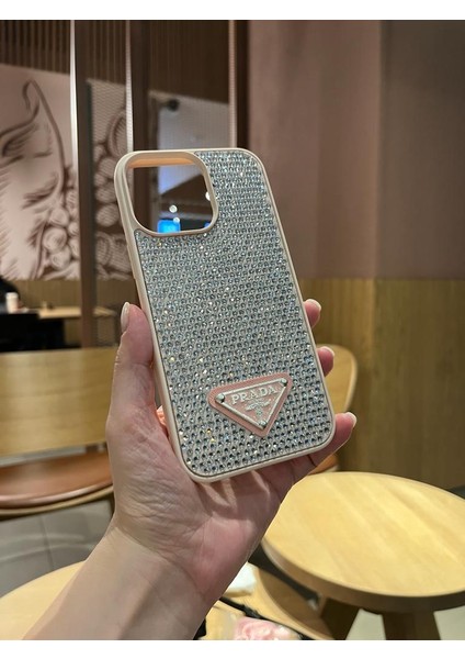 iPhone 14 Pro Max Taşlı Pudra Pembesi Sert Telefon Kılıfı