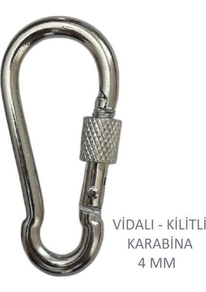 Galvanizli Vidalı (Kilitli) Karabina, 4 Mm, Askı, Çengel, Kanca, Anahtarlık (4 Adet)