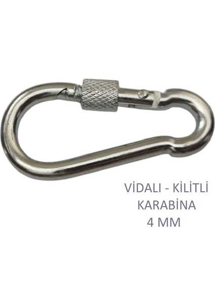Galvanizli Vidalı (Kilitli) Karabina, 4 Mm, Askı, Çengel, Kanca, Anahtarlık (4 Adet)