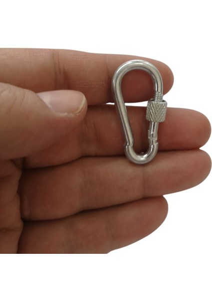 Galvanizli Vidalı (Kilitli) Karabina, 4 Mm, Askı, Çengel, Kanca, Anahtarlık (4 Adet)